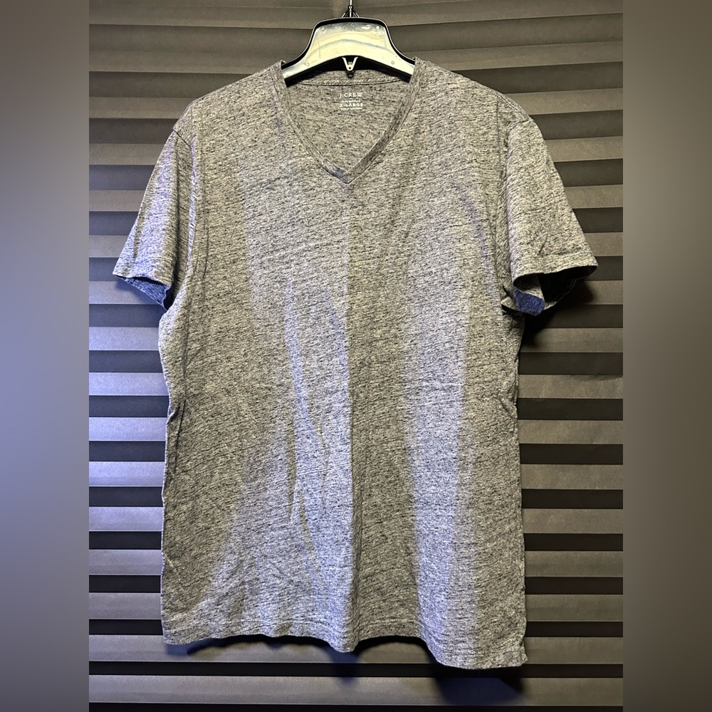 J.Crew Men's Broken-in V-neck T-shirt in a marled or heathered grey color.